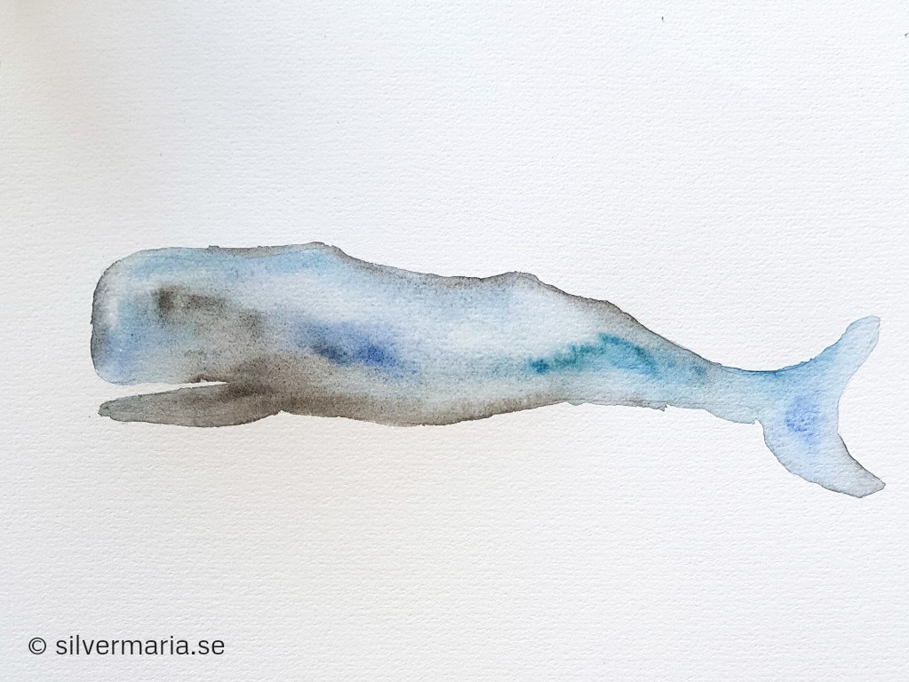 Nybörjarförsök att måla valar i akvarell